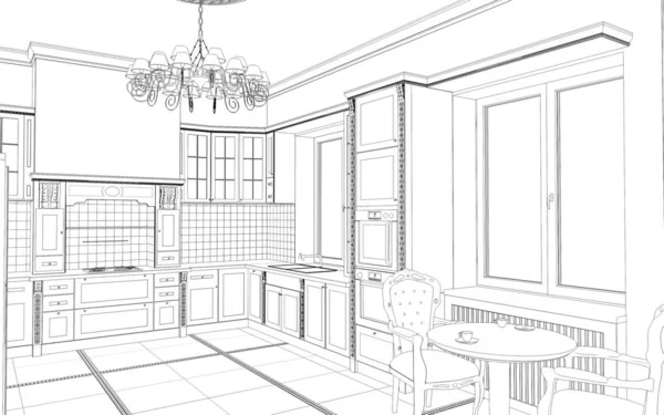 iç kontur görselleştirme, 3d illüstrasyon, kroki, anahat