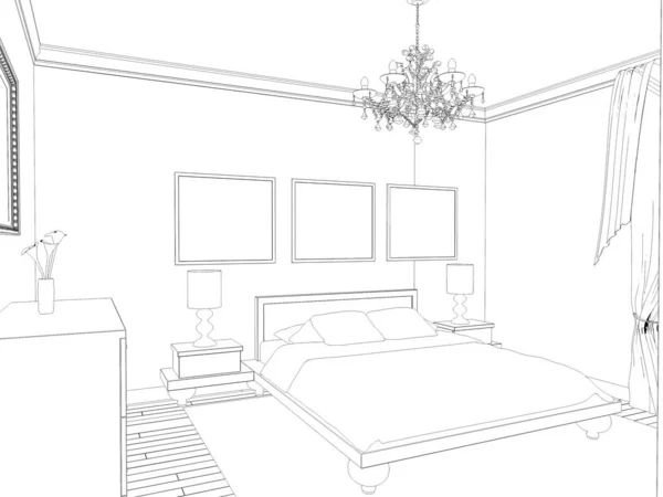 Interior Contour Visualization Illustration Sketch Outline — Stock Photo, Image