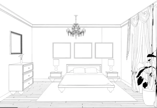 Interior Contour Visualization Illustration Sketch Outline — Stock Photo, Image