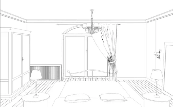 Interior Contour Visualization Illustration Sketch Outline — Stock Photo, Image