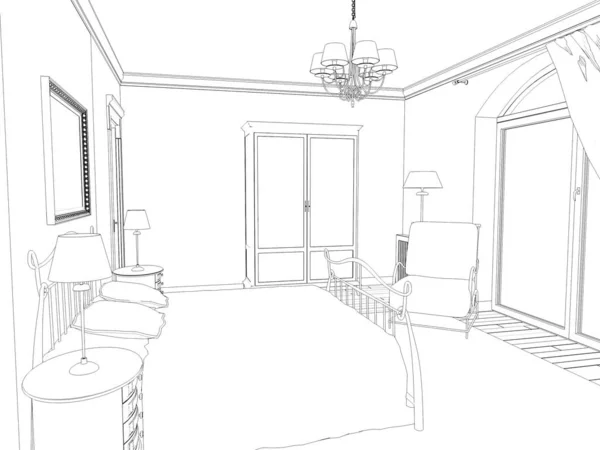 Interior Contour Visualization Illustration Sketch Outline — Stock Photo, Image