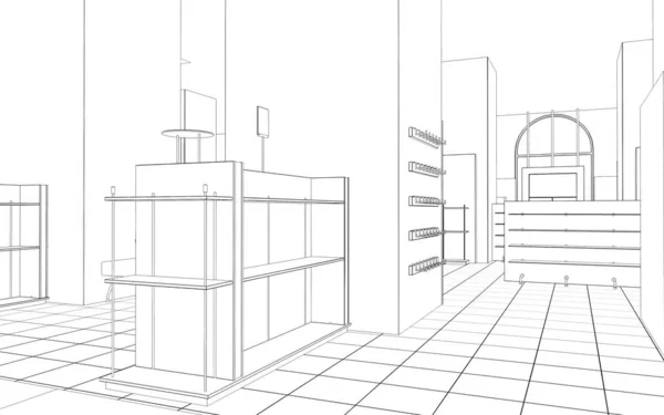 Interior Contour Visualization Illustration Sketch Outline — Stock Photo, Image