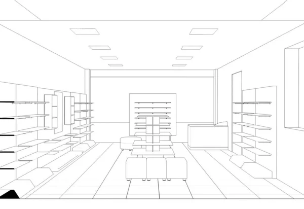 Innenraumkonturvisualisierung Illustration Skizze Umriss — Stockfoto