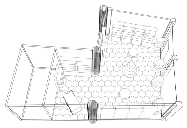 Interieur Contour Visualisatie Illustratie Schets Omtrek — Stockfoto