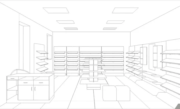 Interior Contour Visualization Illustration Sketch Outline — Stock Photo, Image