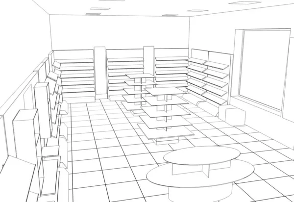 Interior Contour Visualization Illustration Sketch Outline — Stock Photo, Image