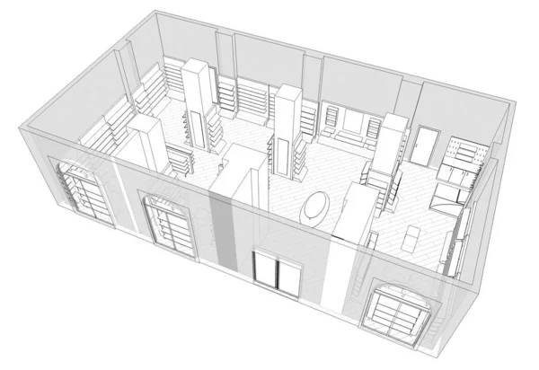 Interieur Contour Visualisatie Illustratie Schets Omtrek — Stockfoto