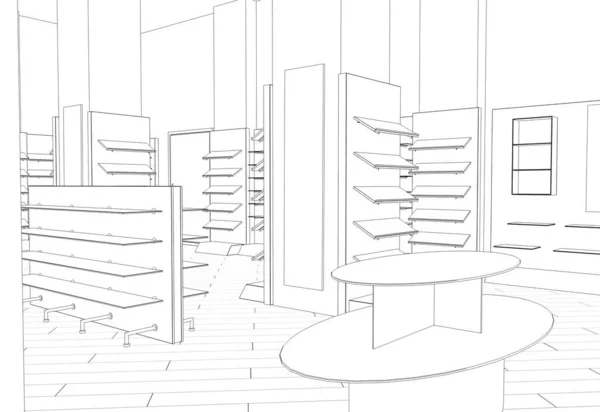 Visualización Del Contorno Interior Ilustración Bosquejo Esquema —  Fotos de Stock