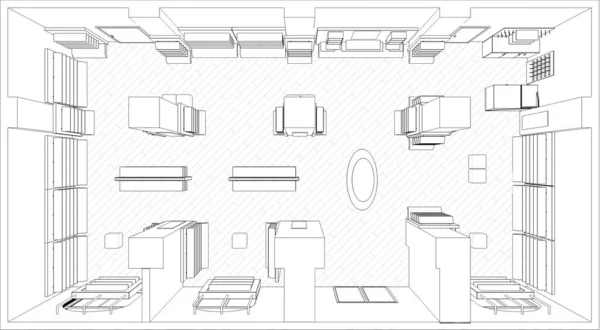 Visualização Contorno Interior Ilustração Esboço Esboço — Fotografia de Stock