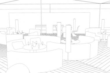 bir kır evinin dış, yazlık, kontur görselleştirme, 3d illüstrasyon, kroki, anahat