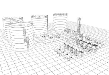 bir kır evinin dış, yazlık, kontur görselleştirme, 3d illüstrasyon, kroki, anahat