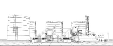 bir kır evinin dış, yazlık, kontur görselleştirme, 3d illüstrasyon, kroki, anahat