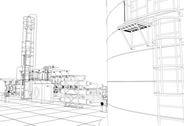 bir kır evinin dış, yazlık, kontur görselleştirme, 3d illüstrasyon, kroki, anahat