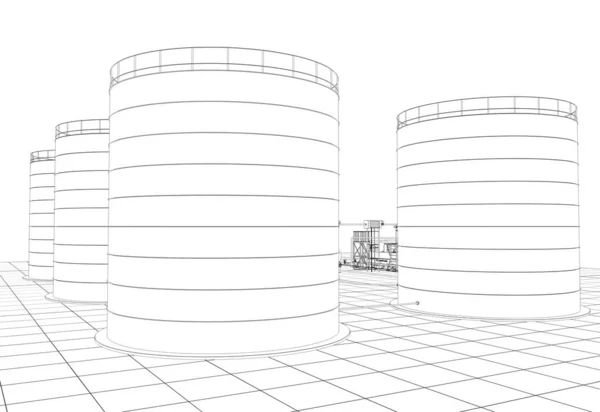 カントリーハウス コテージ 輪郭ビジュアライゼーション 3Dイラスト スケッチ アウトラインの外観 — ストック写真