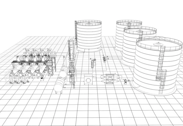 Exterior Country House Cottage Contour Visualization Illustration Sketch Outline — Stock Photo, Image