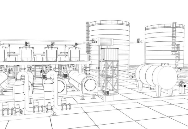 bir kır evinin dış, yazlık, kontur görselleştirme, 3d illüstrasyon, kroki, anahat