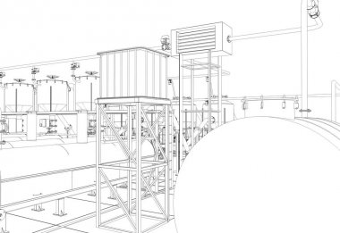 bir kır evinin dış, yazlık, kontur görselleştirme, 3d illüstrasyon, kroki, anahat