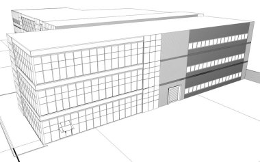 bir kır evinin dış, yazlık, kontur görselleştirme, 3d illüstrasyon, kroki, anahat