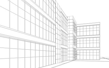 bir kır evinin dış, yazlık, kontur görselleştirme, 3d illüstrasyon, kroki, anahat