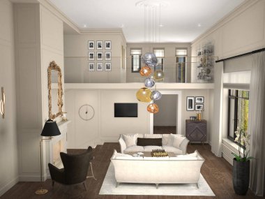 konut iç görselleştirme, 3d illüstrasyon