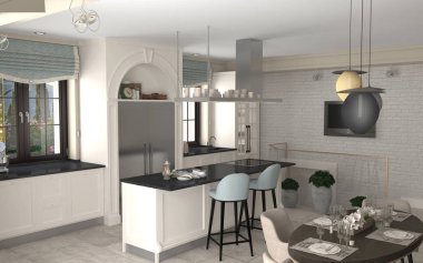 konut iç görselleştirme, 3d illüstrasyon