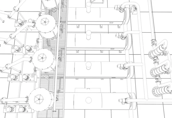 Zewnątrz Domu Wsi Domek Wizualizacja Konturów Ilustracja Szkic Zarys — Zdjęcie stockowe