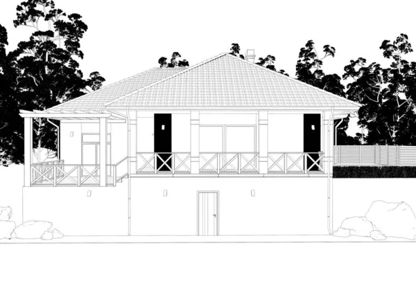 Exterior Country House Cottage Contour Visualization Illustration Sketch Outline — Stock Photo, Image