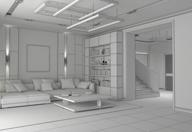 konut iç görselleştirme, 3d illüstrasyon