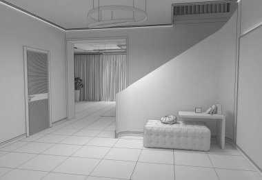 konut iç görselleştirme, 3d illüstrasyon