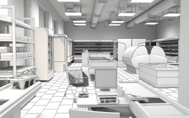 konut iç görselleştirme, 3d illüstrasyon