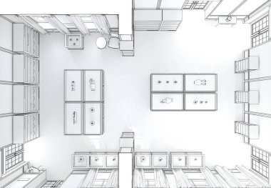 konut iç görselleştirme, 3d illüstrasyon