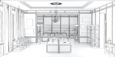 konut iç görselleştirme, 3d illüstrasyon