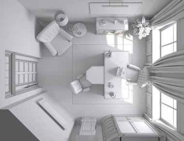 konut iç görselleştirme, 3d illüstrasyon