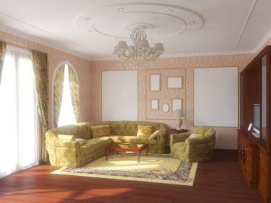 konut iç görselleştirme, 3d illüstrasyon