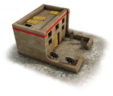 antik ev, ortaçağ binası, 3d görselleştirme, illüstrasyon