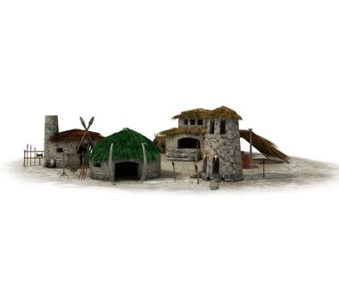 antik ev, ortaçağ binası, 3d görselleştirme, illüstrasyon