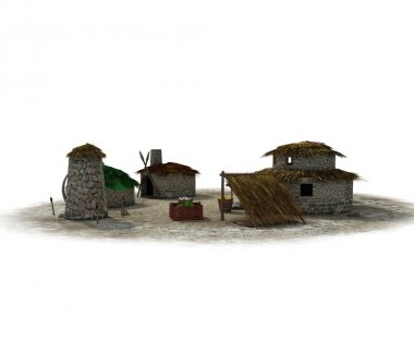 antik ev, ortaçağ binası, 3d görselleştirme, illüstrasyon