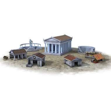antik ev, ortaçağ binası, 3d görselleştirme, illüstrasyon