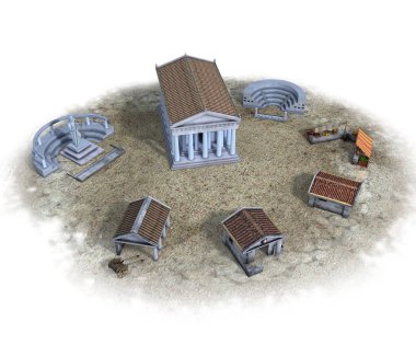 antik ev, ortaçağ binası, 3d görselleştirme, illüstrasyon