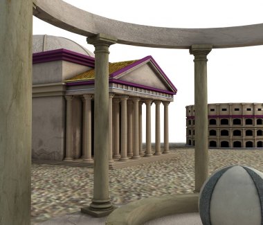 antik ev, ortaçağ binası, 3d görselleştirme, illüstrasyon