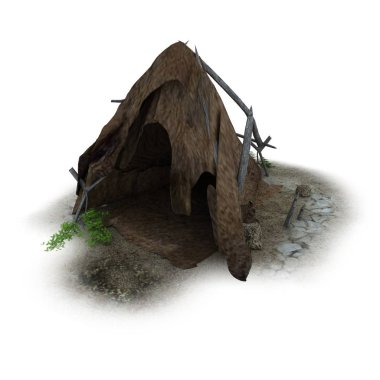 kulübe, antik konut, 3d görselleştirme, illüstrasyon