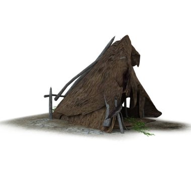 kulübe, antik konut, 3d görselleştirme, illüstrasyon