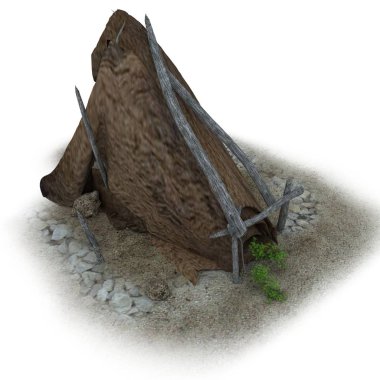 kulübe, antik konut, 3d görselleştirme, illüstrasyon
