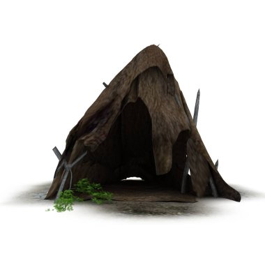 kulübe, antik konut, 3d görselleştirme, illüstrasyon