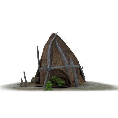 kulübe, antik konut, 3d görselleştirme, illüstrasyon