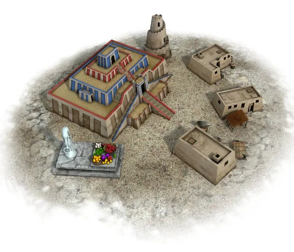 antik ev, ortaçağ binası, 3d görselleştirme, illüstrasyon