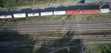 demiryolu, vagonlu trenler, yukarıdan görünümü