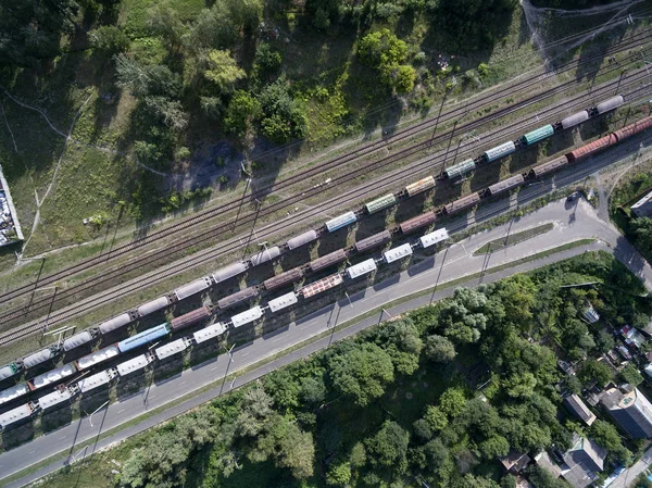 Chemin Fer Trains Avec Wagons Vue Haut — Photo