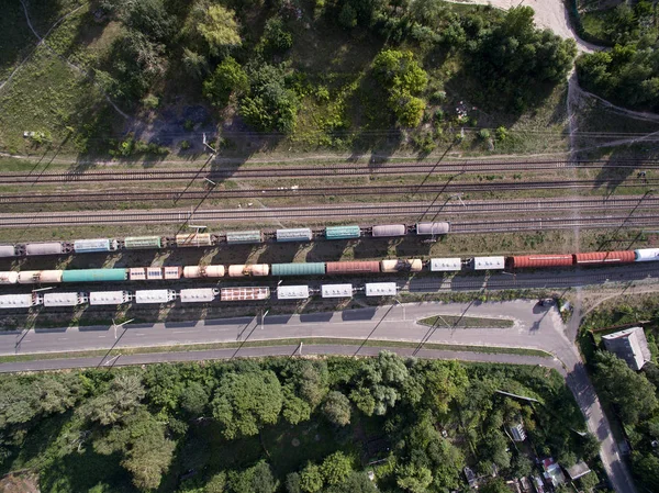 Demiryolu Vagonlu Trenler Yukarıdan Görünümü — Stok fotoğraf