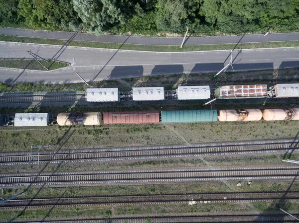 Eisenbahn Züge Mit Waggons Blick Von Oben — Stockfoto